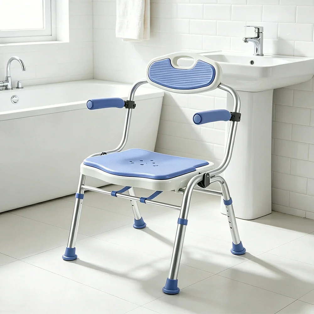 LIVARA Foldable Shower Chair Wide Seat EVA Cushion Triangular Support Anti-slip Feet for Elderly Pregnant Bathroom Home Use - Purple - Image 2