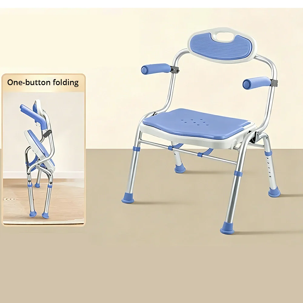 LIVARA Foldable Shower Chair Wide Seat EVA Cushion Triangular Support Anti-slip Feet for Elderly Pregnant Bathroom Home Use - Purple - Image 4