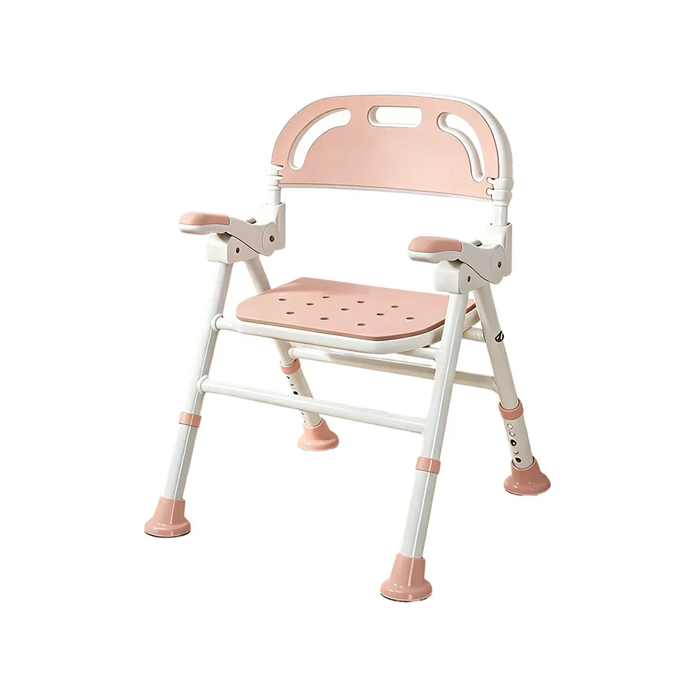 LIVARA Wide Foldable Shower Chair Extra-wide Seat EVA Cushion Triangular Support Anti-slip Feet for Elderly Pregnant Bathroom Home Use - Pink