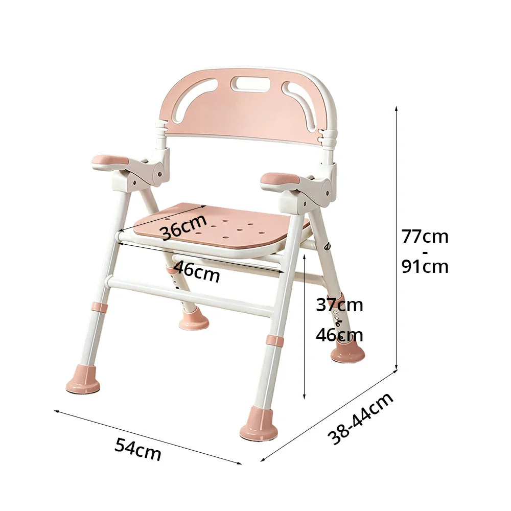 LIVARA Wide Foldable Shower Chair Extra-wide Seat EVA Cushion Triangular Support Anti-slip Feet for Elderly Pregnant Bathroom Home Use - Pink - Image 6