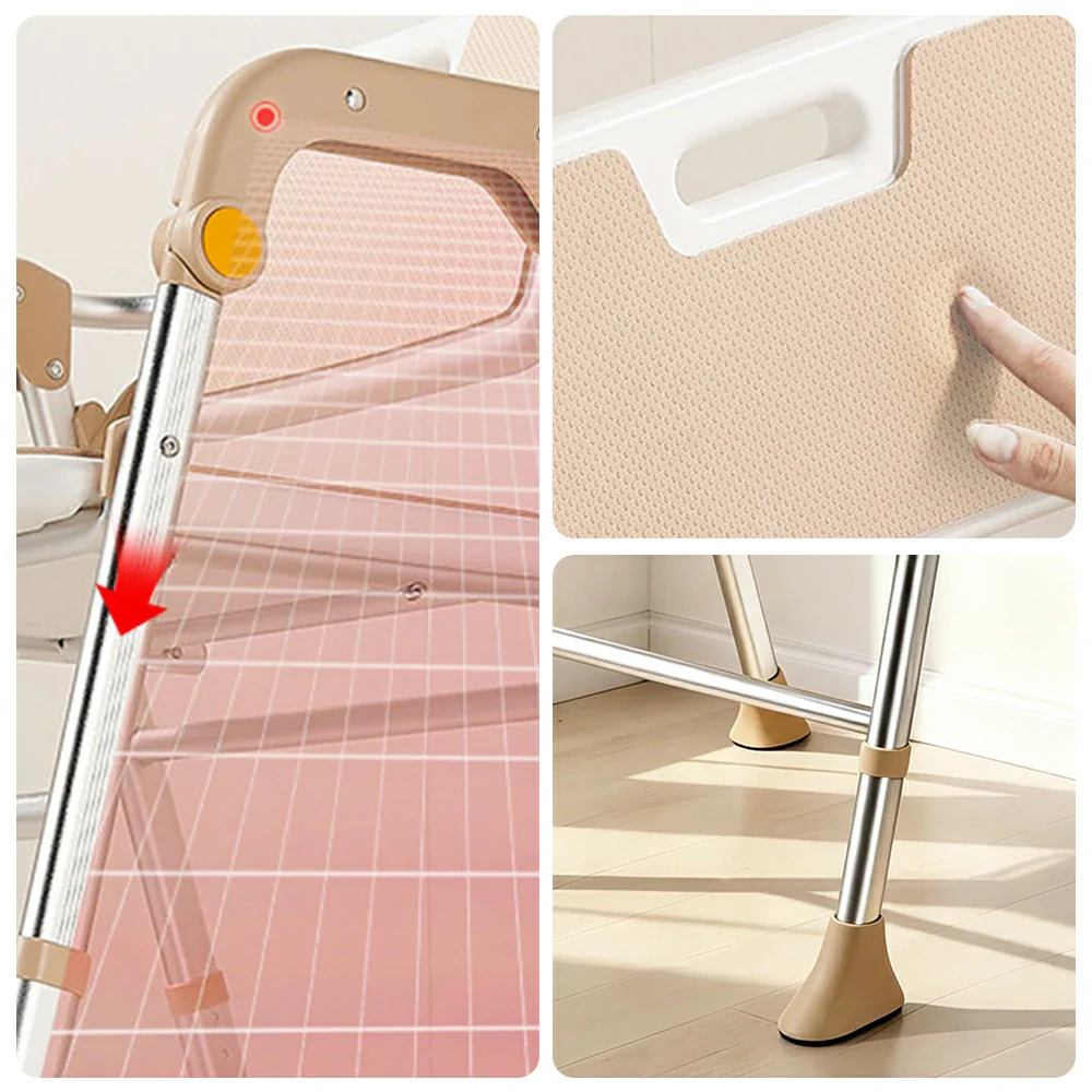 LIVARA Foldable Shower Chair Large Backrest EVA Cushion Triangular Support Anti-slip Feet for Elderly Pregnant Bathroom Home Use - Brown - Image 3