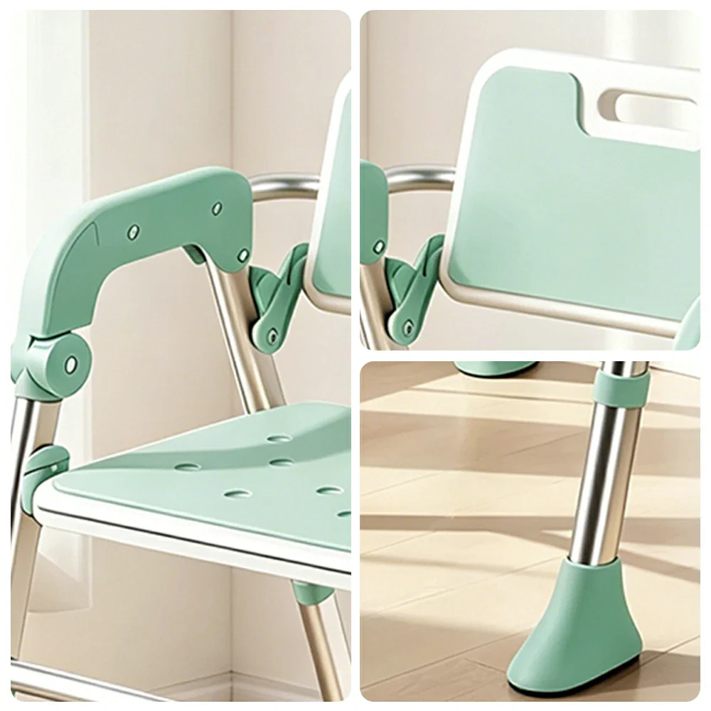 LIVARA Foldable Shower Chair Large Backrest EVA Cushion Triangular Support Anti-slip Feet for Elderly Pregnant Bathroom Home Use - Green - Image 3