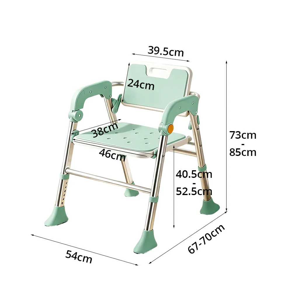 LIVARA Foldable Shower Chair Large Backrest EVA Cushion Triangular Support Anti-slip Feet for Elderly Pregnant Bathroom Home Use - Green - Image 6