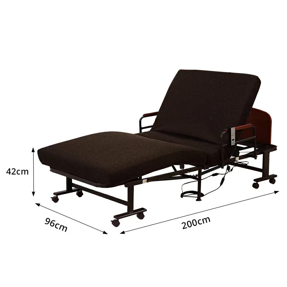 LIVARA Electric Foldable Care Bed Remote Control Adjustable Backrest Thick Mattress with Wheels for Elderly Post-surgery Home Use - Brown - Image 9