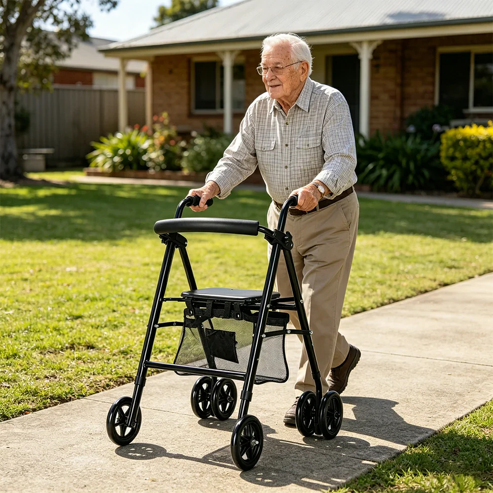 LIVARA Multifunctional Walker with Lightweight Aluminium Frame and Foldable Seat for Elderly Home and Outdoor Support - Image 7