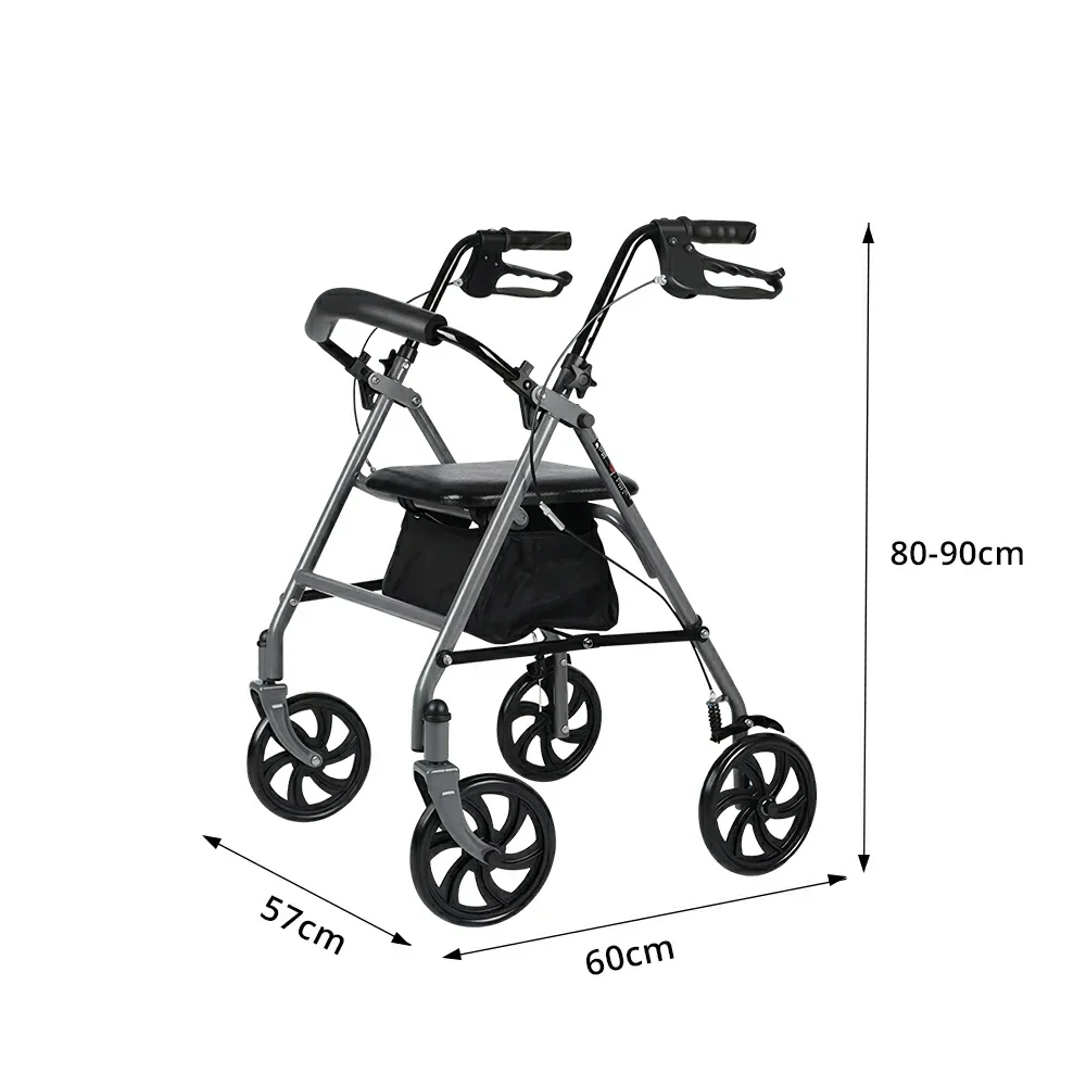 LIVARA Multifunctional Walker with Dual Brakes and Foldable Design for Stable Elderly Home and Outdoor Support - Grey - Image 8