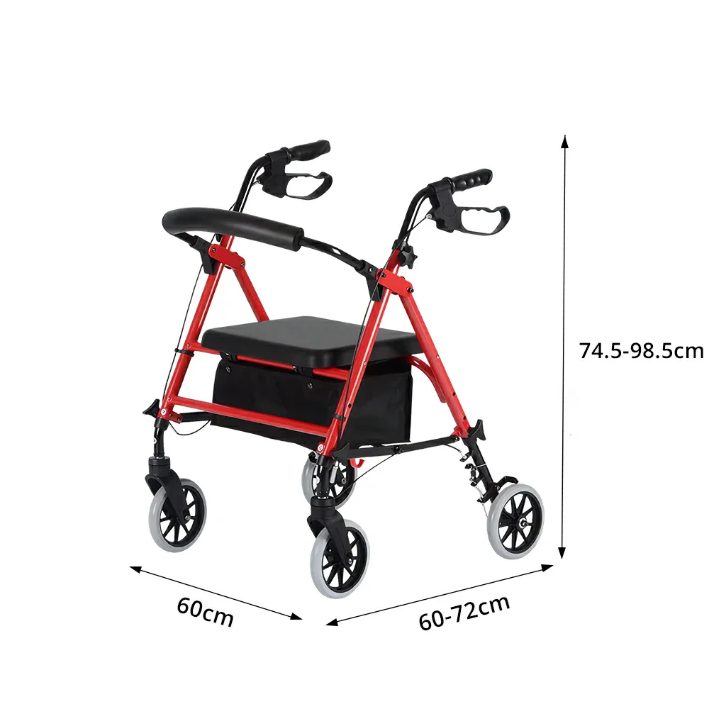 LIVARA Multifunctional Walker with Dual Brakes and Foldable Design for Stable Elderly Home and Outdoor Support - Red - Image 8