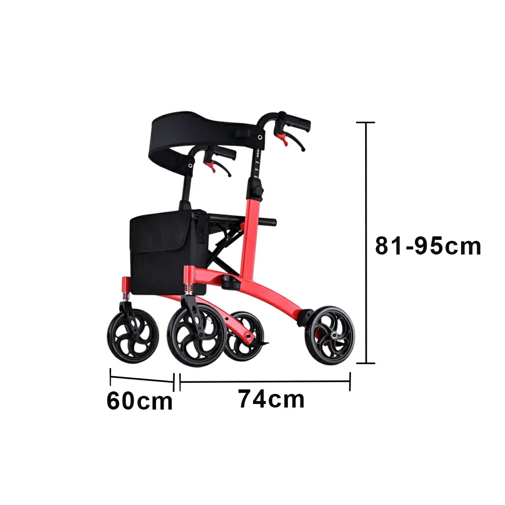 LIVARA Lightweight Walker with Aviation Aluminium Frame and Foldable Seat for Elderly Home and Outdoor Support - Red - Image 6
