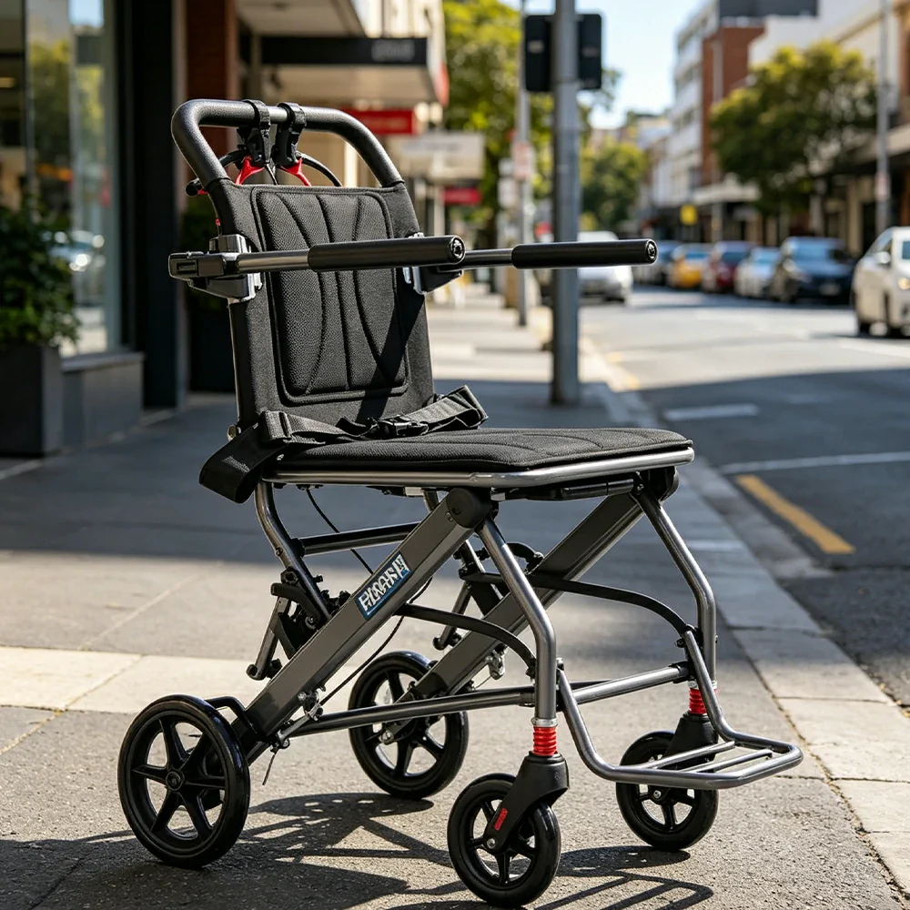 LIVARA Lightweight Foldable Walker with Pull-Handle Design and Aluminium Frame for Daily Mobility and Travel Support - Grey - Image 4