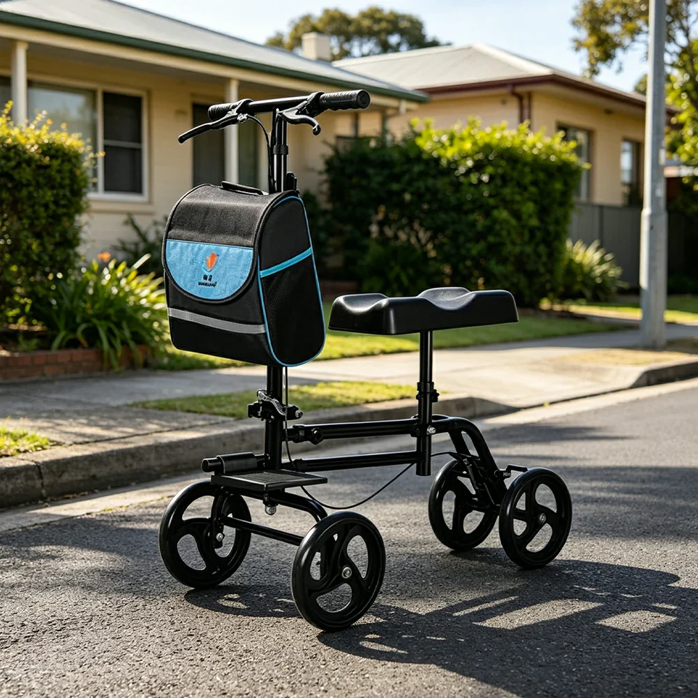 LIVARA Knee Walker with Rehabilitation Support and Foldable Portable Design for Home and Outdoor Mobility - Black - Image 2