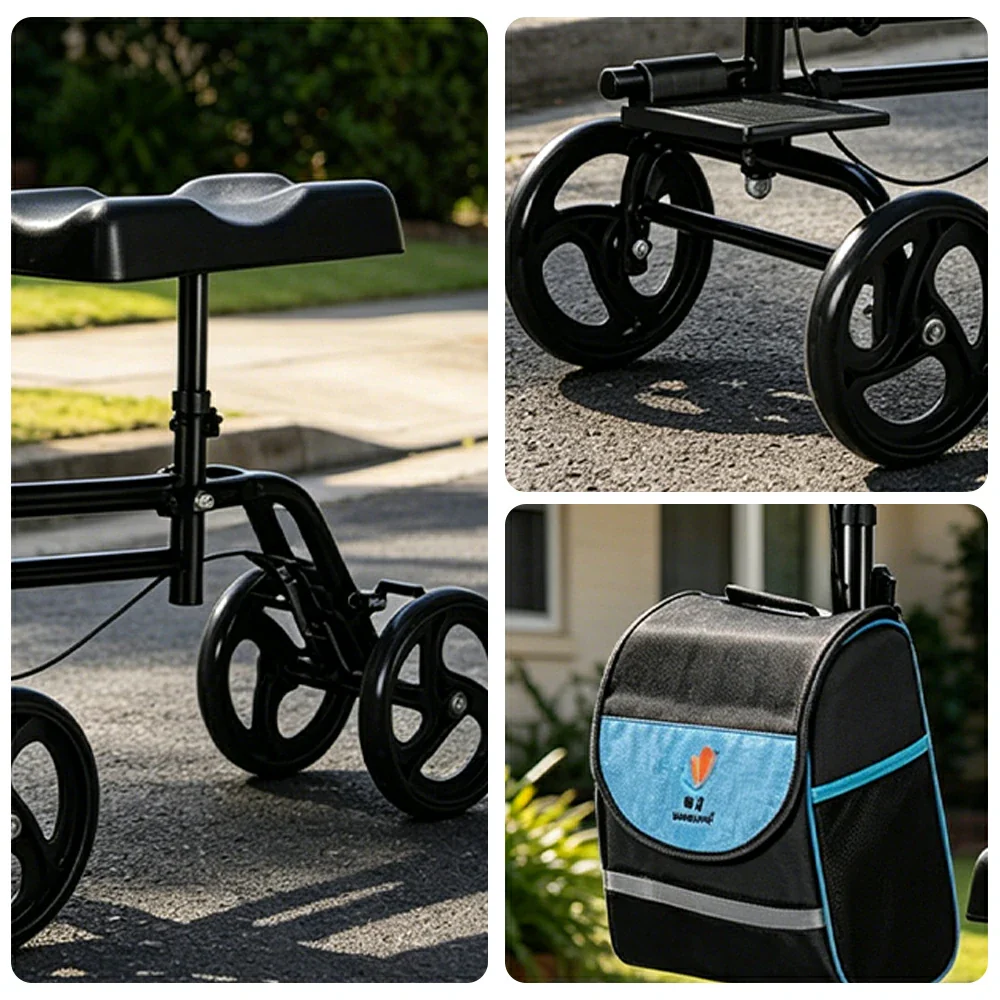 LIVARA Knee Walker with Rehabilitation Support and Foldable Portable Design for Home and Outdoor Mobility - Black - Image 3