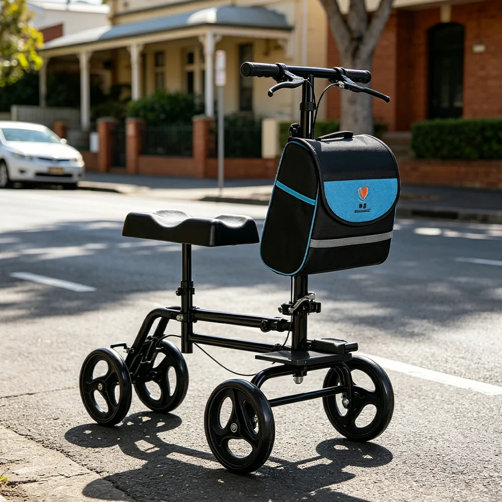 LIVARA Knee Walker with Rehabilitation Support and Foldable Portable Design for Home and Outdoor Mobility - Black - Image 4