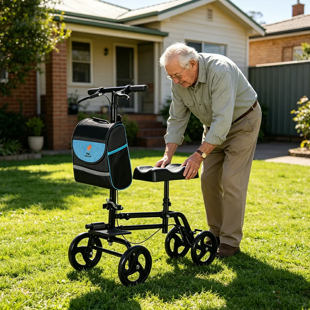 LIVARA Knee Walker with Rehabilitation Support and Foldable Portable Design for Home and Outdoor Mobility - Black - Image 5