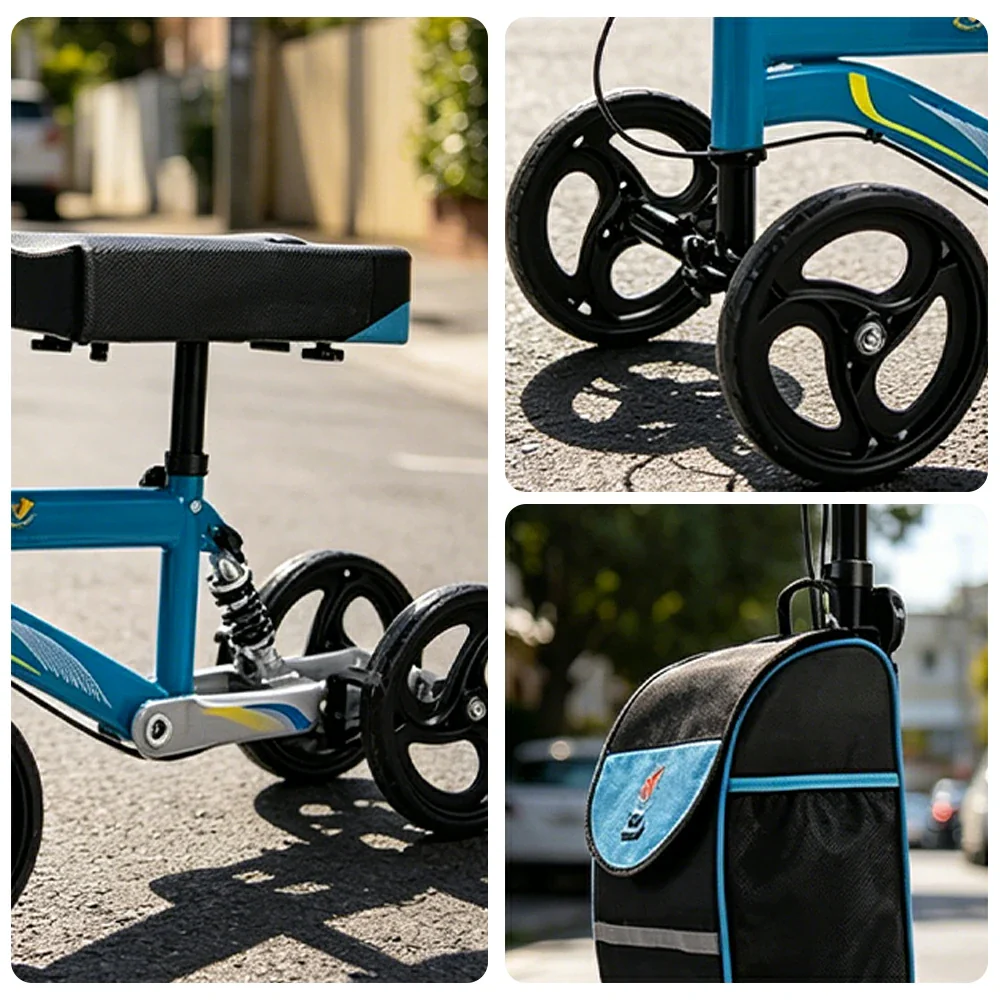 LIVARA Knee Walker with Rehabilitation Support and Foldable Portable Design for Home and Outdoor Mobility - Blue - Image 3