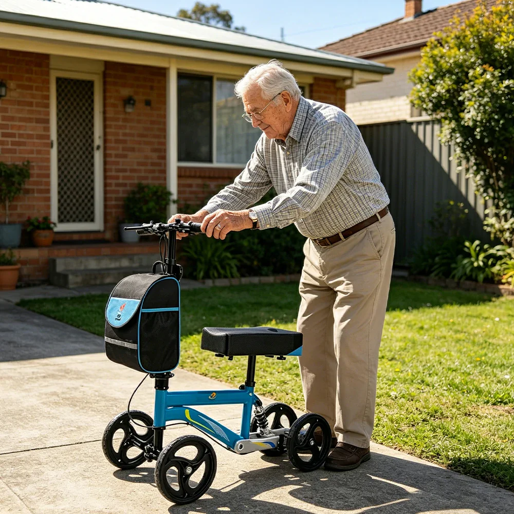 LIVARA Knee Walker with Rehabilitation Support and Foldable Portable Design for Home and Outdoor Mobility - Blue - Image 5