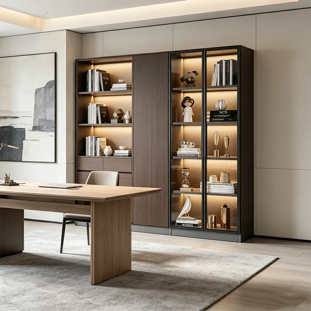 LIVARA 80/100cm 5-Tier Display Cabinet - Double Door Tempered Glass Storage with LED Lighting for Living Room - Light Grey - Image 6