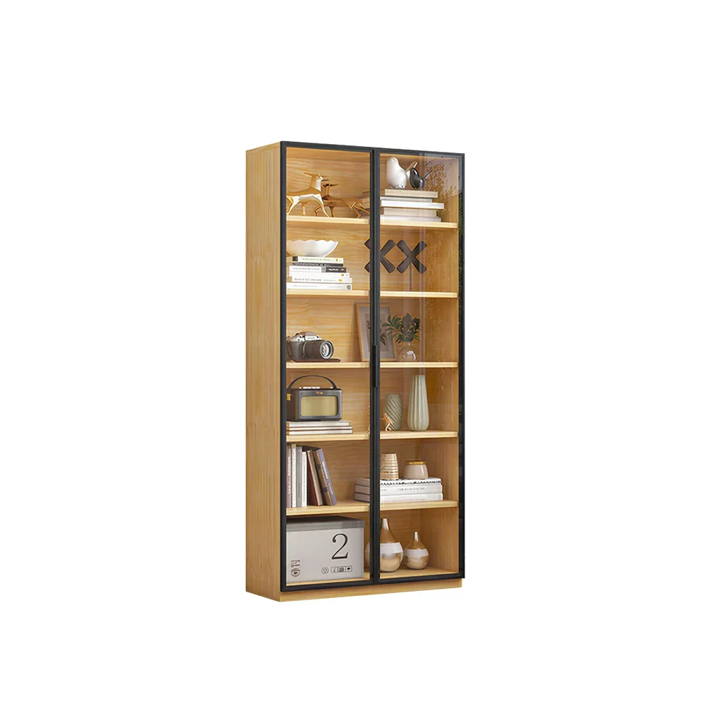 LIVARA 2-Door Display Cabinet - Solid Wood Glass Storage 207/240cm for Living Room & Office - Light Wood