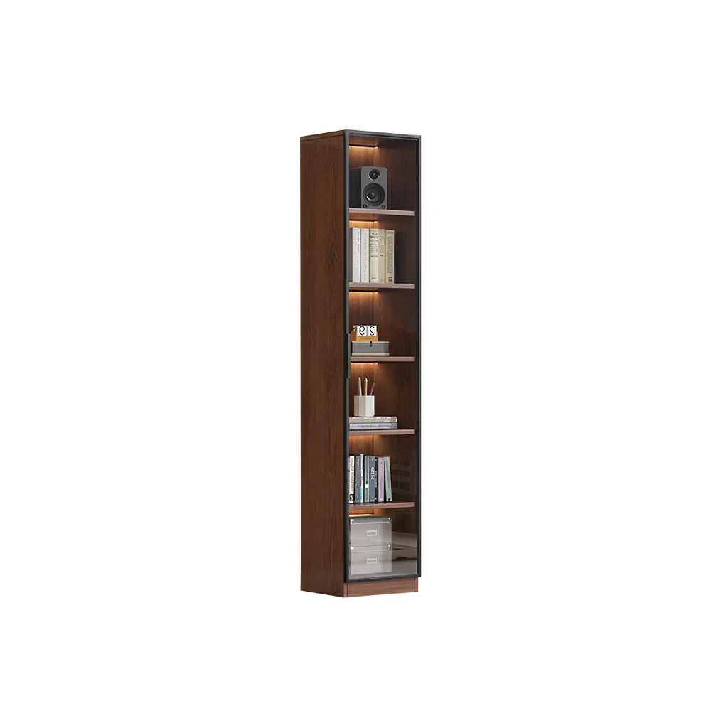 LIVARA 40cm Single Door Display Cabinet - Tempered Glass Storage with LED Lighting Slim Design for Living Room - Walnut