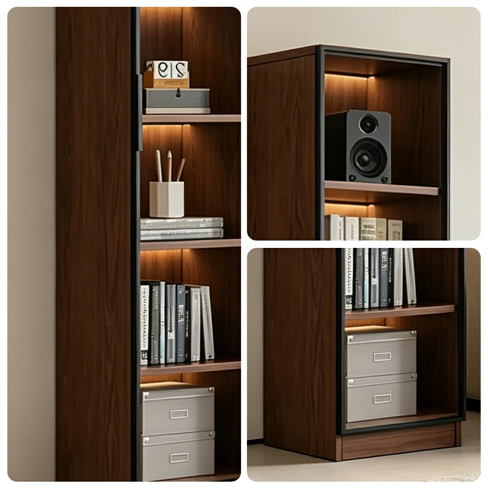 LIVARA 40cm Single Door Display Cabinet - Tempered Glass Storage with LED Lighting Slim Design for Living Room - Walnut - Image 3