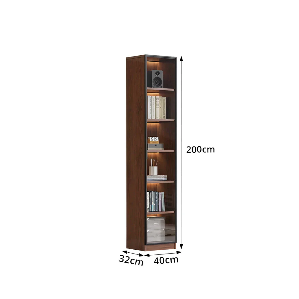 LIVARA 40cm Single Door Display Cabinet - Tempered Glass Storage with LED Lighting Slim Design for Living Room - Walnut - Image 7