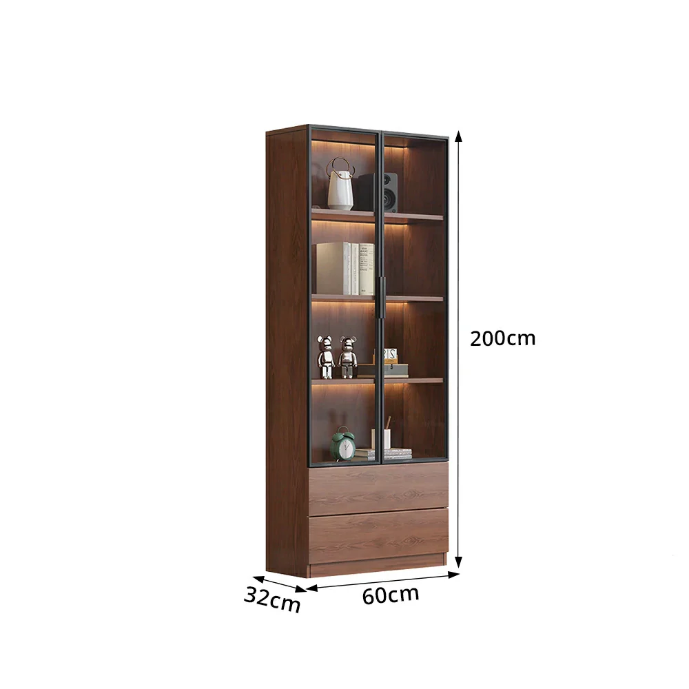 LIVARA 60/80cm Double Door Display Cabinet - Tempered Glass Storage with LED Lighting Slim Design for Living Room - Walnut（副本） - Image 7