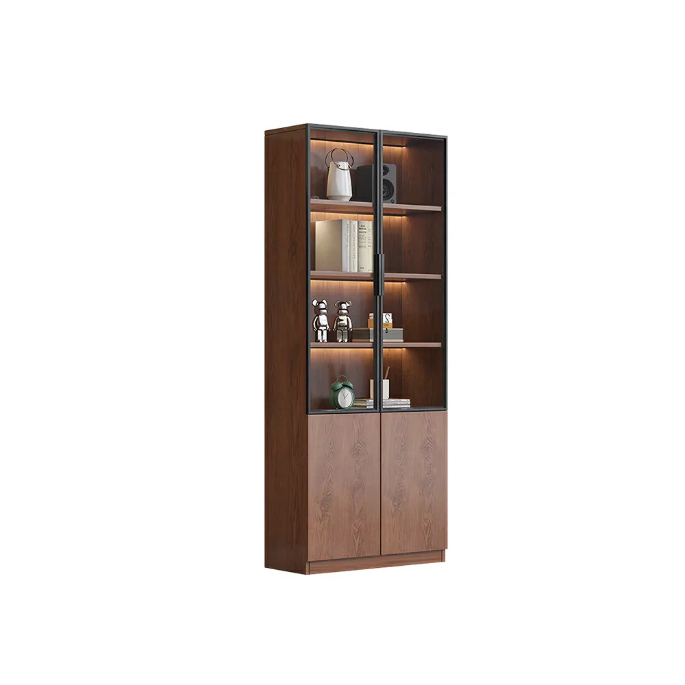 LIVARA 60/80cm Double Door Cabinet - Tempered Glass Storage with Dual Compartment Design for Living Room - Walnut