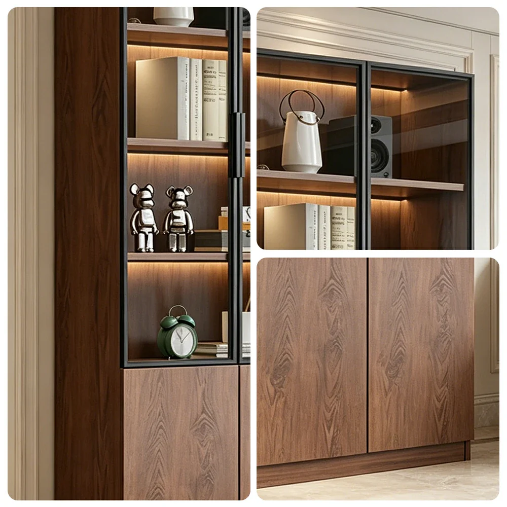 LIVARA 60/80cm Double Door Cabinet - Tempered Glass Storage with Dual Compartment Design for Living Room - Walnut - Image 3