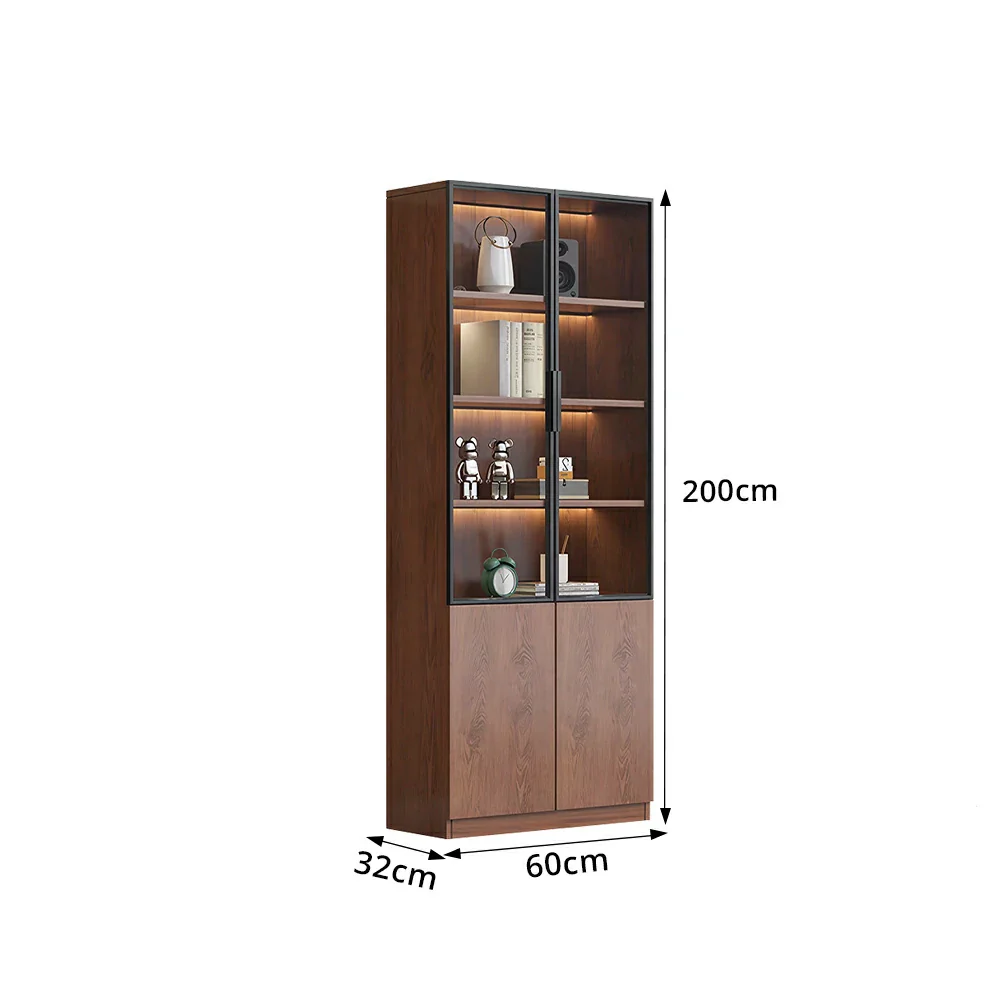 LIVARA 60/80cm Double Door Cabinet - Tempered Glass Storage with Dual Compartment Design for Living Room - Walnut - Image 8
