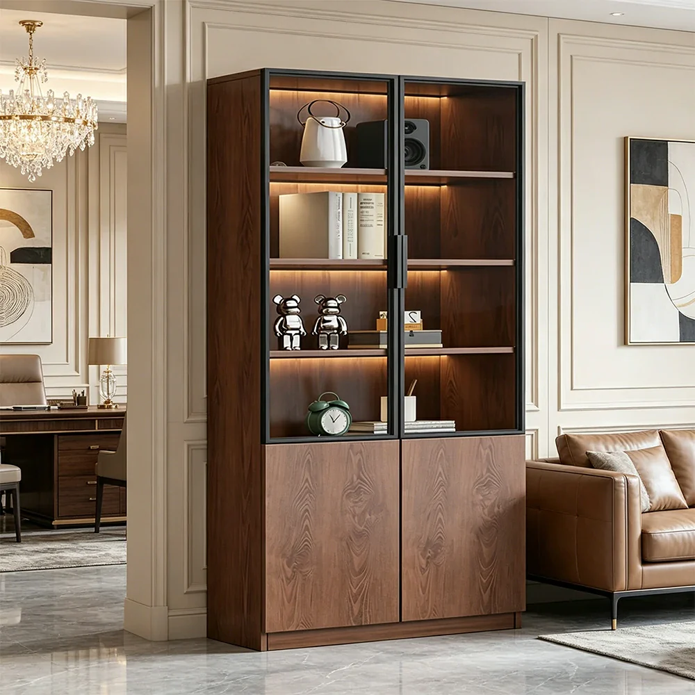 LIVARA 100cm Double Door Cabinet - Tempered Glass Display with Dual Storage Compartments for Living Room - Walnut - Image 6