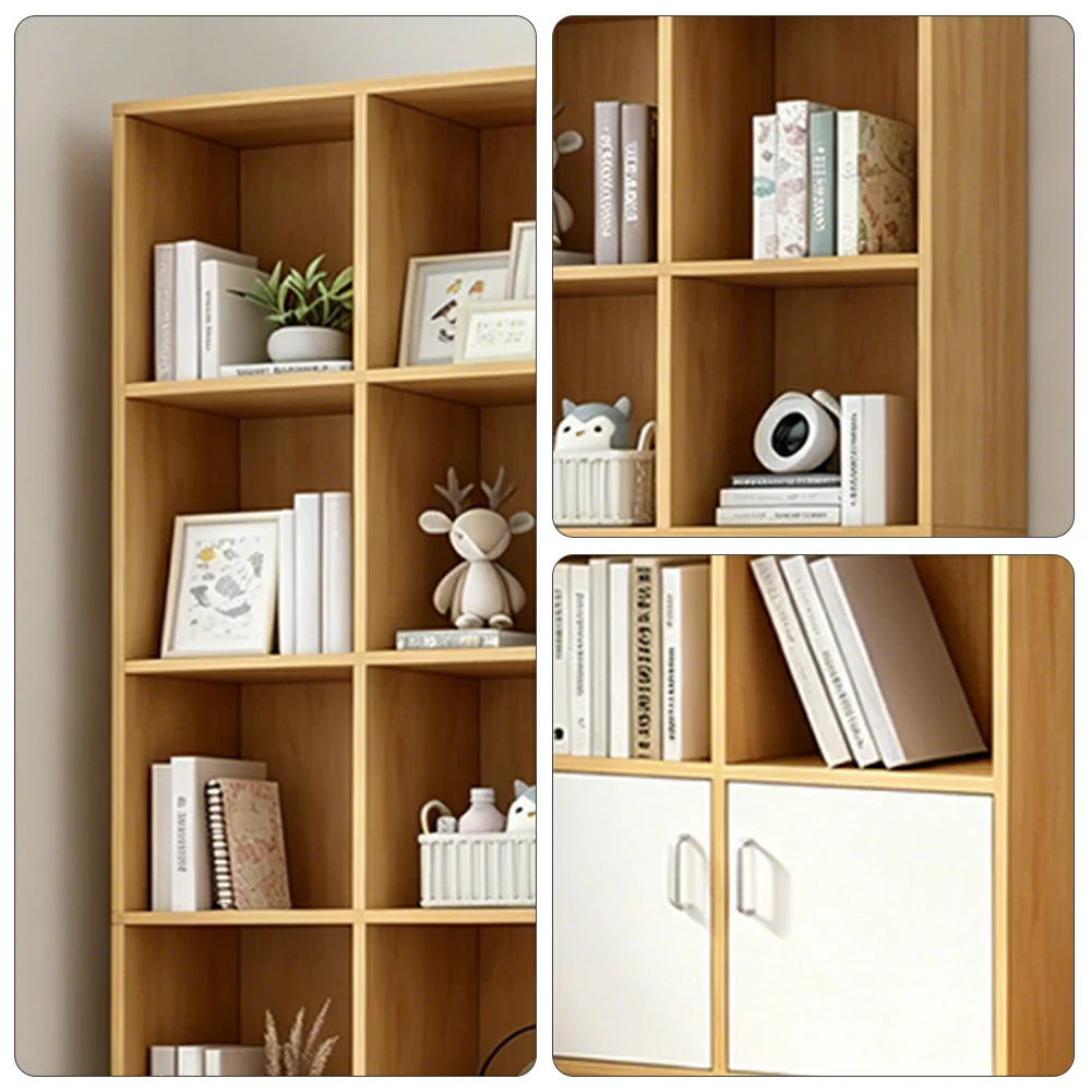 LIVARA Nordic Maple Bookcase 60/70cm - Multi-Tier Storage Cabinet with Doors & Back Panel for Living Room - Wood - Image 3