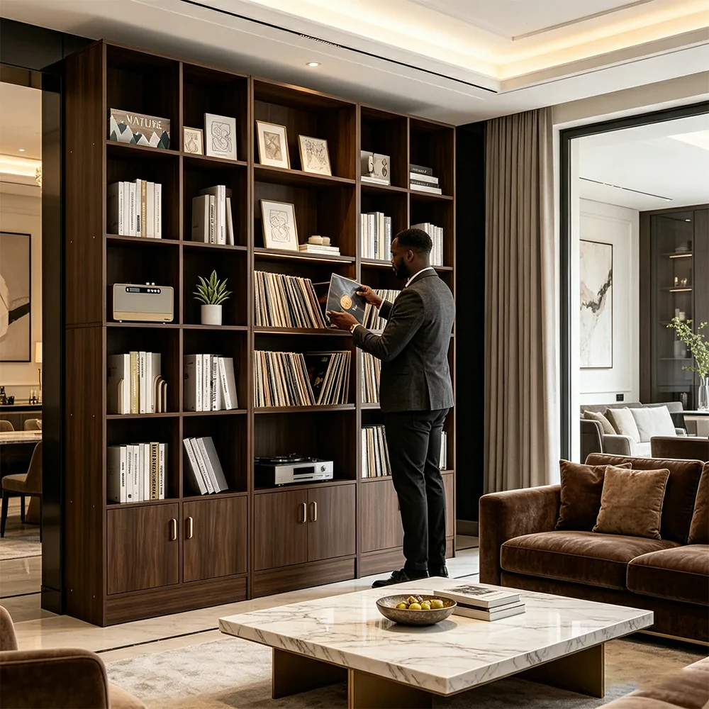 LIVARA Nordic Maple Bookcase 60/70cm - Multi-Tier Storage Cabinet with Doors & Back Panel for Living Room - Walnut - Image 6