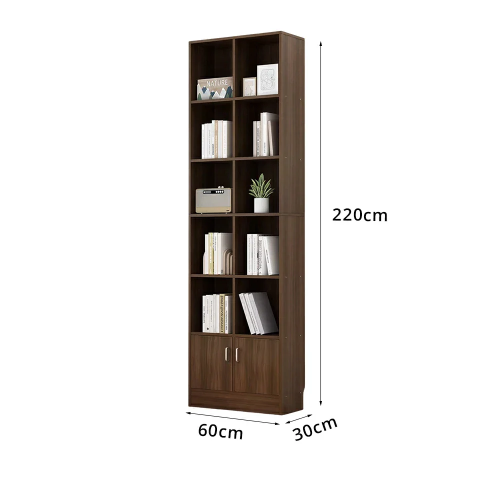 LIVARA Nordic Maple Bookcase 60/70cm - Multi-Tier Storage Cabinet with Doors & Back Panel for Living Room - Walnut - Image 7