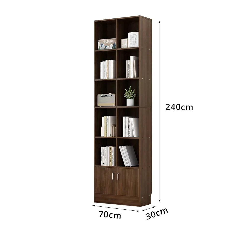 LIVARA Nordic Maple Bookcase 60/70cm - Multi-Tier Storage Cabinet with Doors & Back Panel for Living Room - Walnut - Image 8