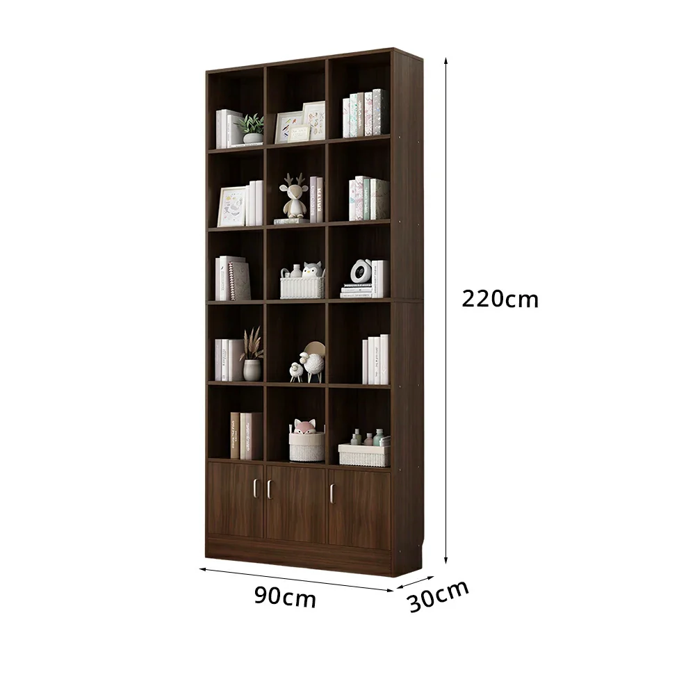 LIVARA Nordic Maple Bookcase 90/105cm - Multi-Tier Storage Cabinet with Doors & Back Panel for Living Room - Walnut - Image 7