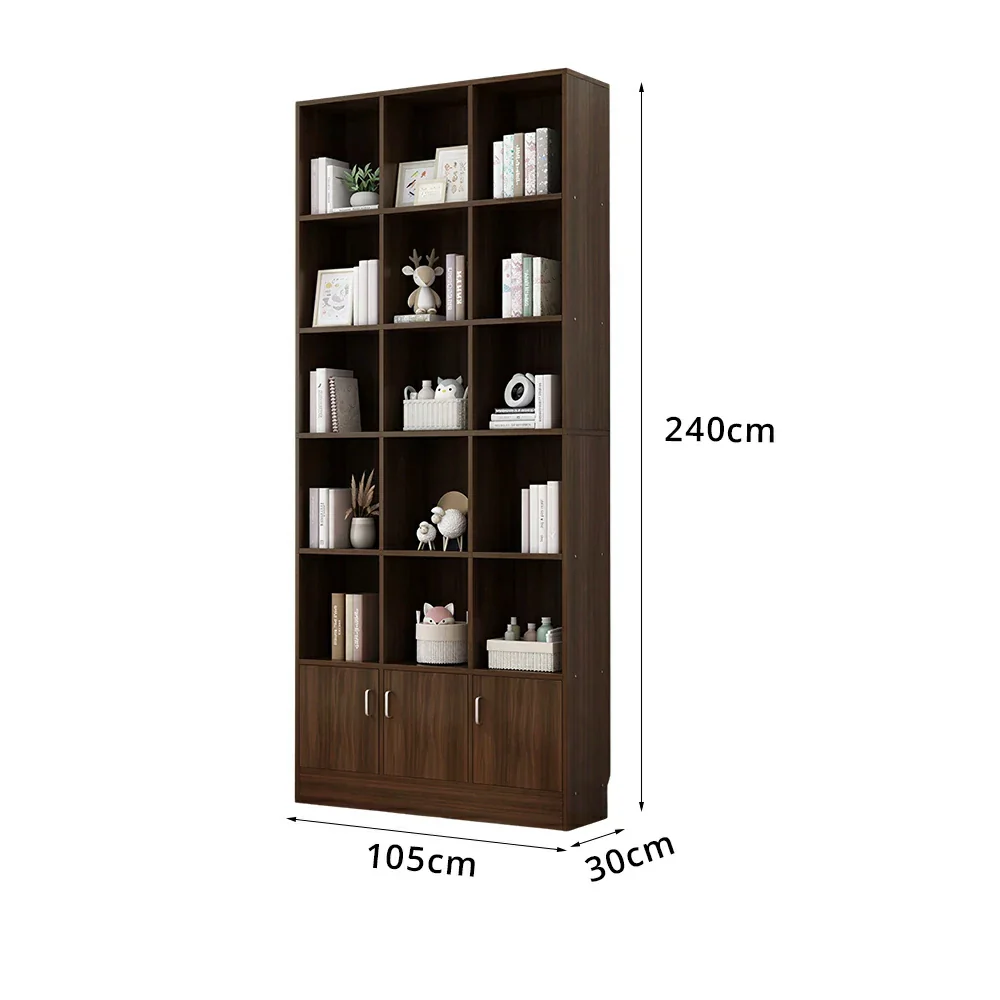 LIVARA Nordic Maple Bookcase 90/105cm - Multi-Tier Storage Cabinet with Doors & Back Panel for Living Room - Walnut - Image 8