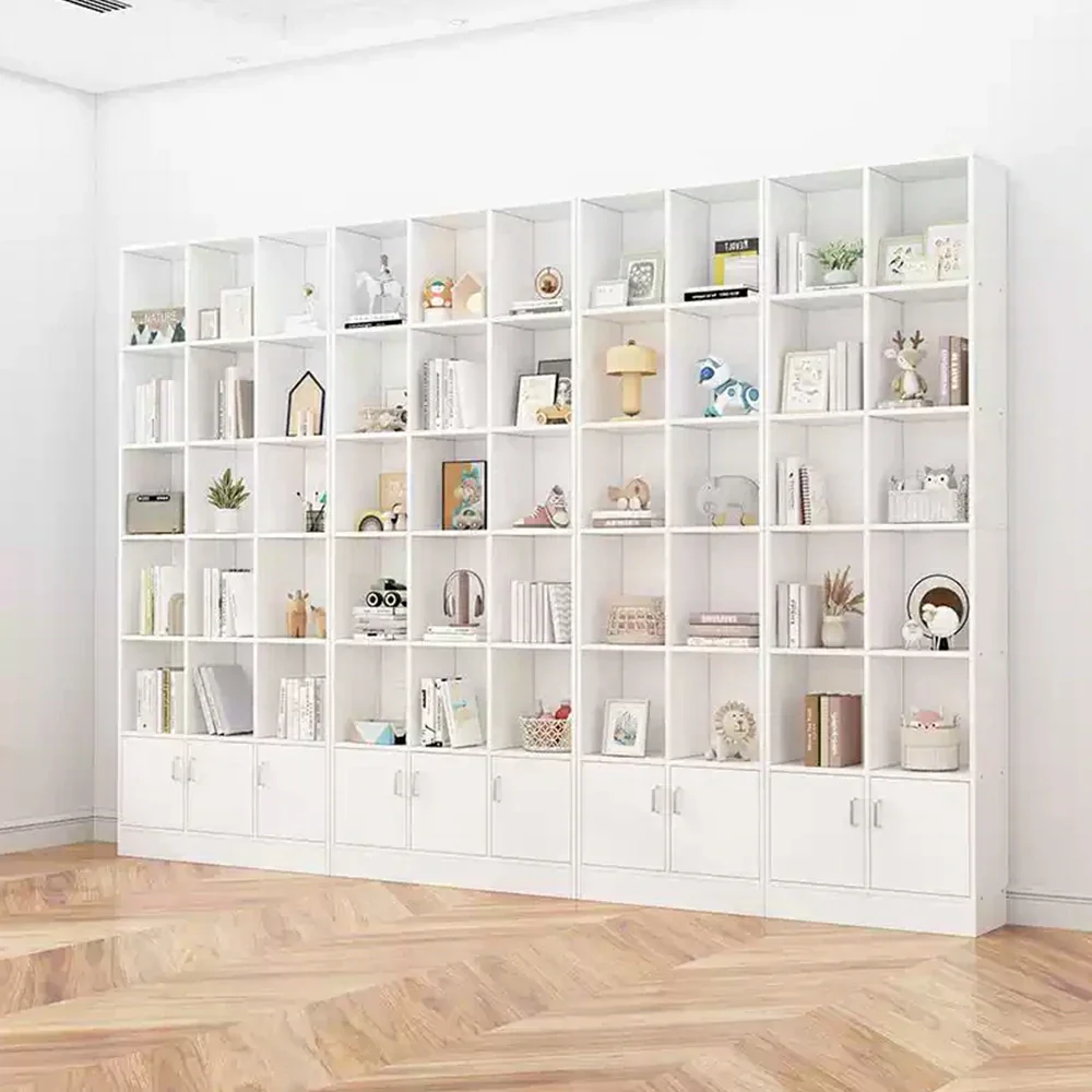 LIVARA Nordic Maple Bookcase 60/70cm - Multi-Tier Storage Cabinet with Doors & Back Panel for Living Room - White - Image 4