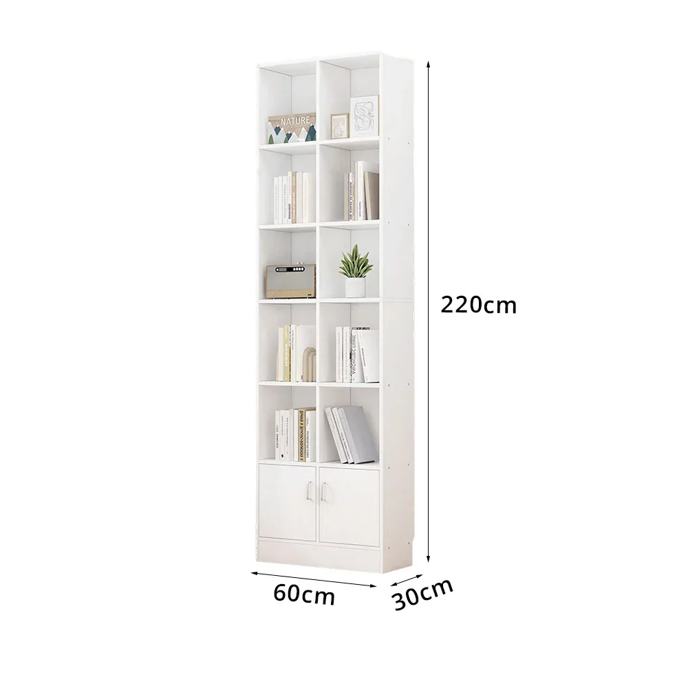 LIVARA Nordic Maple Bookcase 60/70cm - Multi-Tier Storage Cabinet with Doors & Back Panel for Living Room - White - Image 7