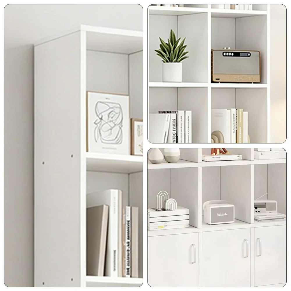 LIVARA Nordic Maple Bookcase 90/105cm - Multi-Tier Storage Cabinet with Doors & Back Panel for Living Room - White - Image 3