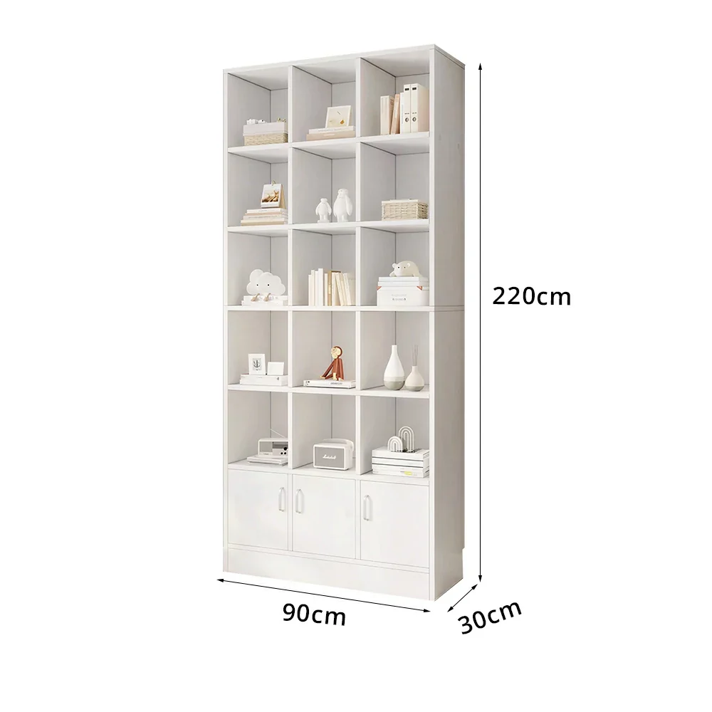 LIVARA Nordic Maple Bookcase 90/105cm - Multi-Tier Storage Cabinet with Doors & Back Panel for Living Room - White - Image 7