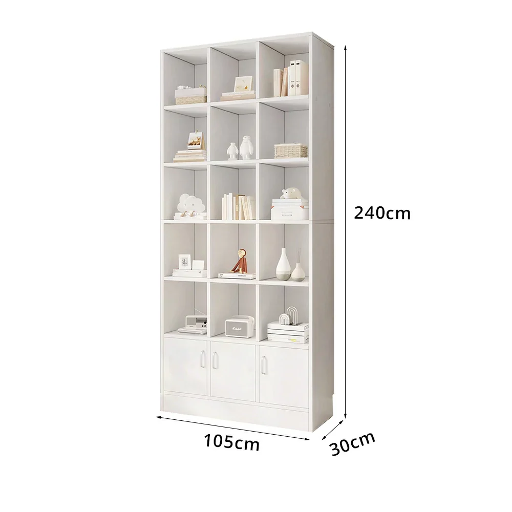 LIVARA Nordic Maple Bookcase 90/105cm - Multi-Tier Storage Cabinet with Doors & Back Panel for Living Room - White - Image 8