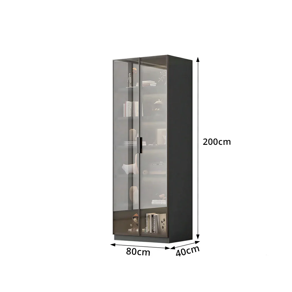 LIVARA Storage Cabinet - Honeycomb Aluminum Frame Full Glass Door Display Cabinet 60/80cm Living Room Storage - White & Matte Grey - Image 8