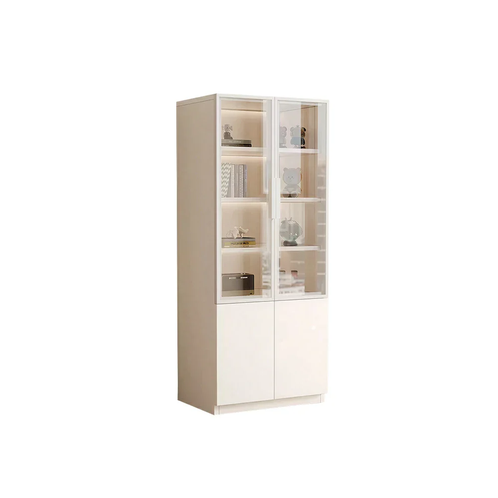 LIVARA Storage Cabinet - Honeycomb Aluminum Frame Glass Door Display Cabinet 60/80cm Living Room Storage - White