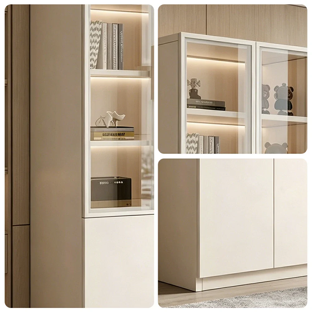 LIVARA Storage Cabinet - Honeycomb Aluminum Frame Glass Door Display Cabinet 60/80cm Living Room Storage - White - Image 7