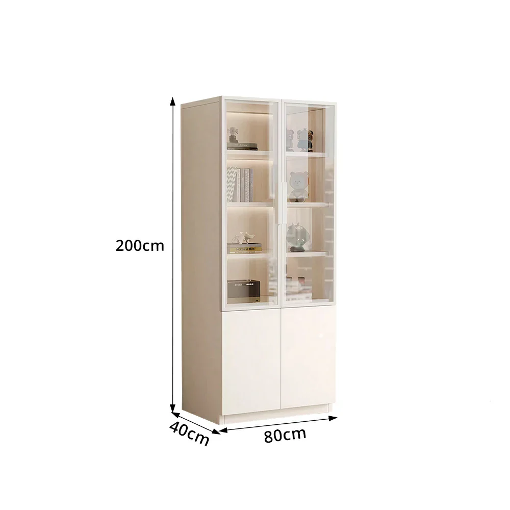 LIVARA Storage Cabinet - Honeycomb Aluminum Frame Glass Door Display Cabinet 60/80cm Living Room Storage - White - Image 9