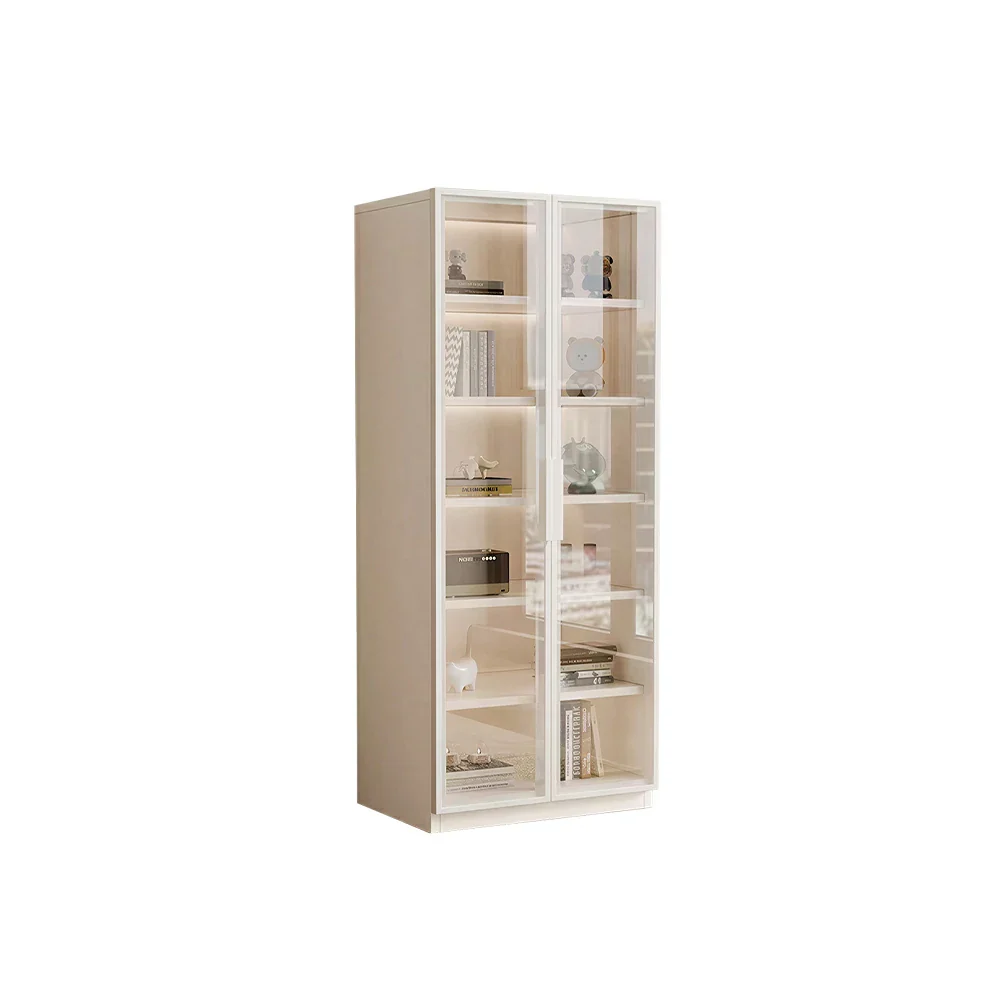 LIVARA Storage Cabinet - Honeycomb Aluminum Frame Full Glass Door Display Cabinet 60/80cm Living Room Storage - White