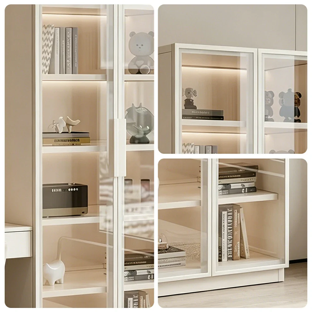 LIVARA Storage Cabinet - Honeycomb Aluminum Frame Full Glass Door Display Cabinet 60/80cm Living Room Storage - White - Image 3