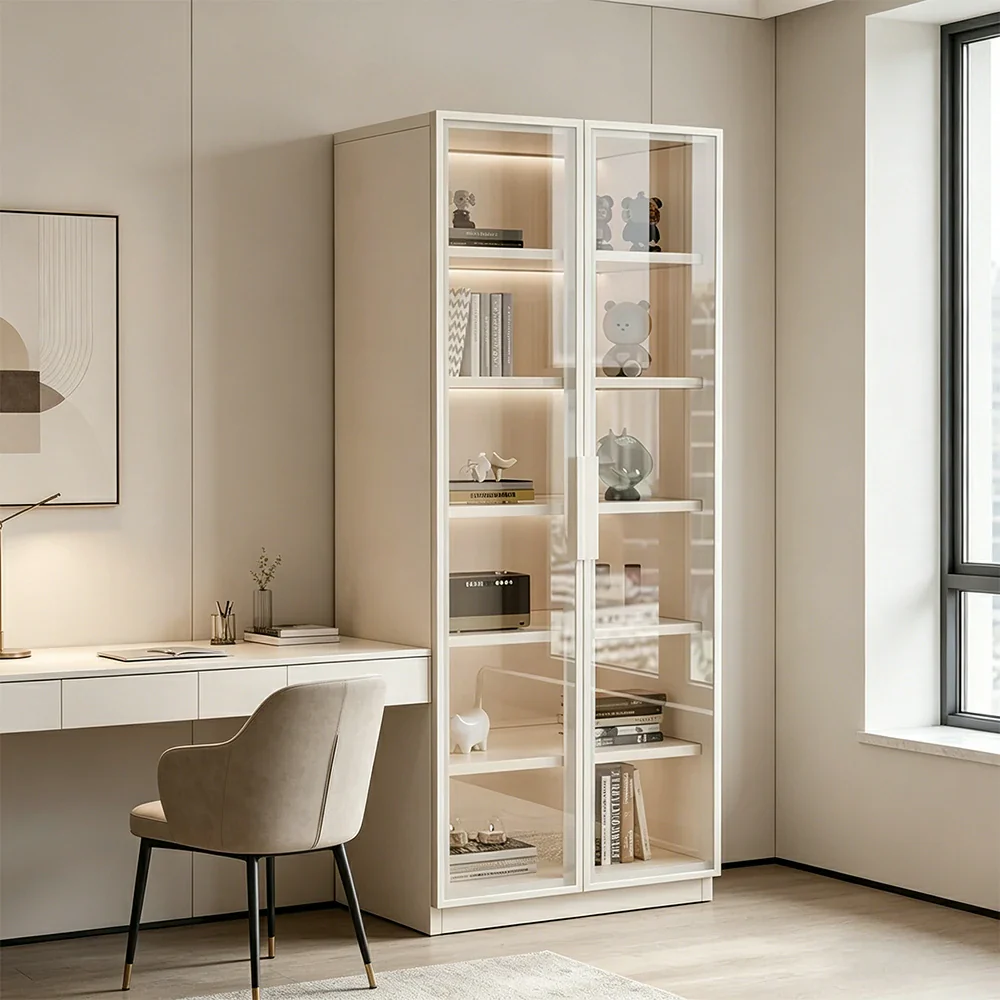 LIVARA Storage Cabinet - Honeycomb Aluminum Frame Full Glass Door Display Cabinet 60/80cm Living Room Storage - White - Image 5