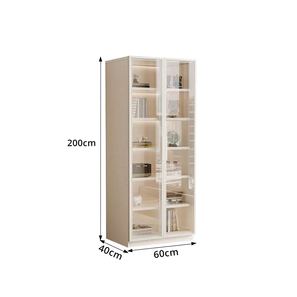 LIVARA Storage Cabinet - Honeycomb Aluminum Frame Full Glass Door Display Cabinet 60/80cm Living Room Storage - White - Image 8