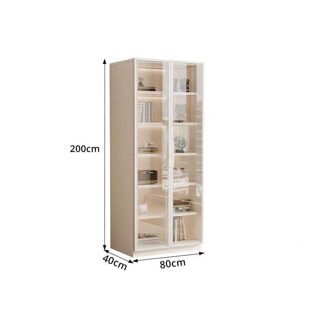 LIVARA Storage Cabinet - Honeycomb Aluminum Frame Full Glass Door Display Cabinet 60/80cm Living Room Storage - White - Image 9