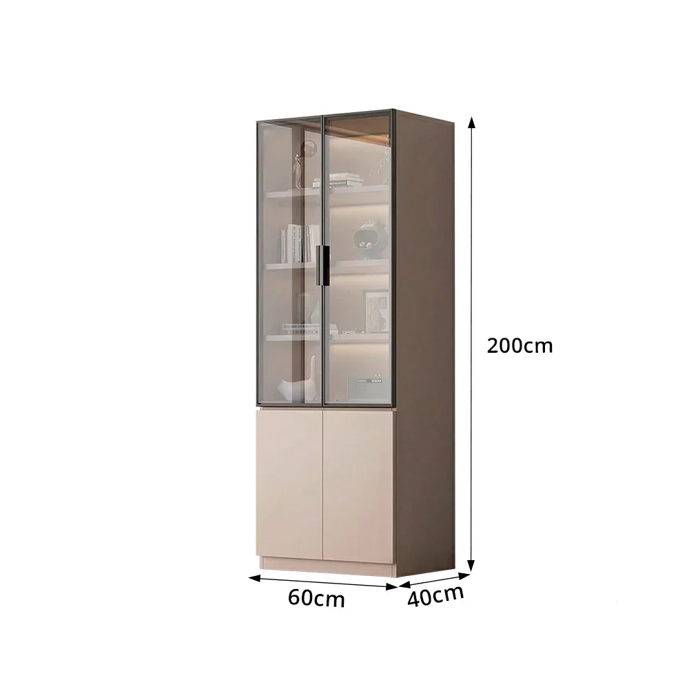 LIVARA Storage Cabinet - Honeycomb Aluminum Frame Glass Door Display Cabinet 60/80cm Living Room Storage - Coffee - Image 8